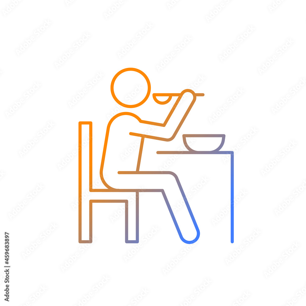 Eat gradient linear vector icon. Man having dinner. Food preparation. Cooking at home. Healthy eating habits. Thin line color symbol. Modern style pictogram. Vector isolated outline drawing Eat gradient linear vector icon. Man having dinner. Food preparation. Cooking at home. Healthy eating habits. Thin line color symbol. Modern style pictogram. Vector isolated outline drawing