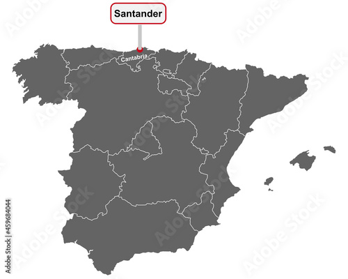 Landkarte von Spanien mit Ortsschild von Santander © lantapix