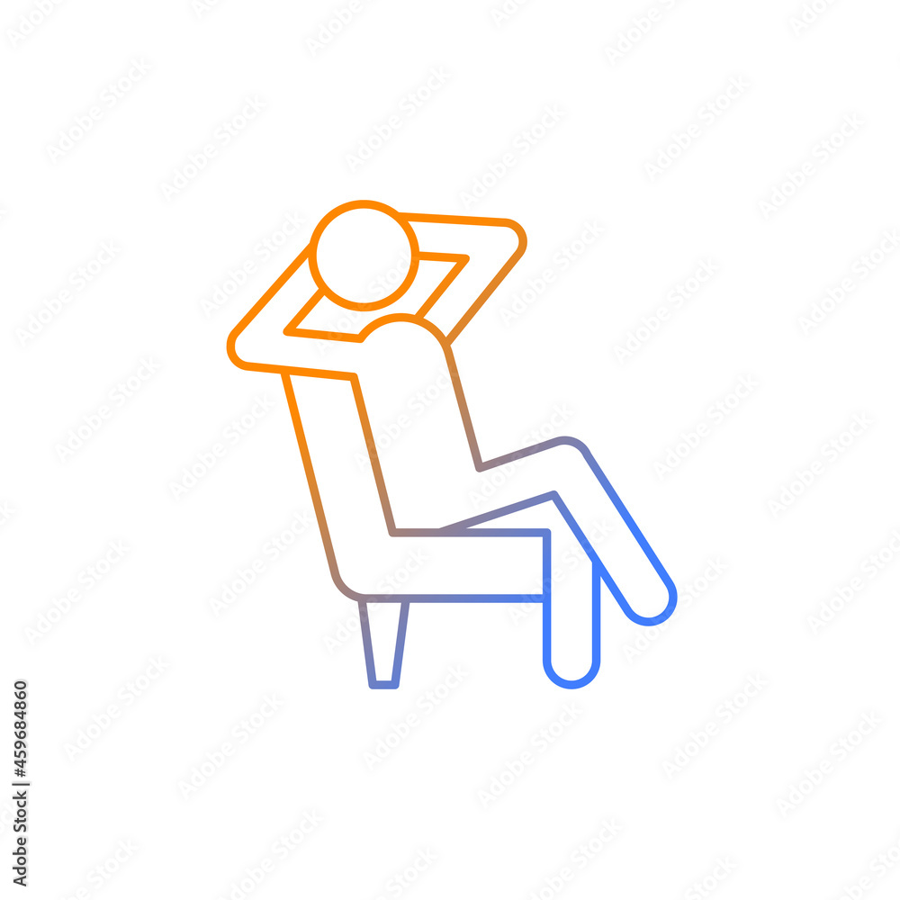 Relax gradient linear vector icon. Human taking break from work. Person sitting in armchair with legs crossed. Thin line color symbol. Modern style pictogram. Vector isolated outline drawing Relax gradient linear vector icon. Human taking break from work. Person sitting in armchair with legs crossed. Thin line color symbol. Modern style pictogram. Vector isolated outline drawing