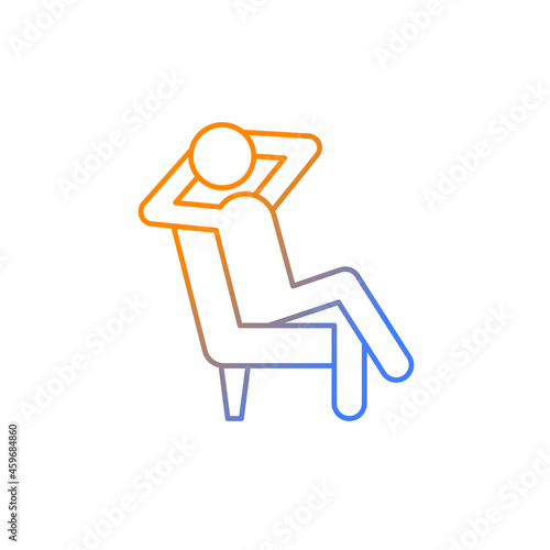 Relax gradient linear vector icon. Human taking break from work. Person sitting in armchair with legs crossed. Thin line color symbol. Modern style pictogram. Vector isolated outline drawing