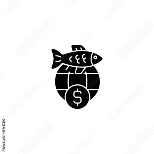 International fisheries trade permit black glyph icon. Import and export regulation. Reexport monitoring. Commercial fishery. Silhouette symbol on white space. Vector isolated illustration