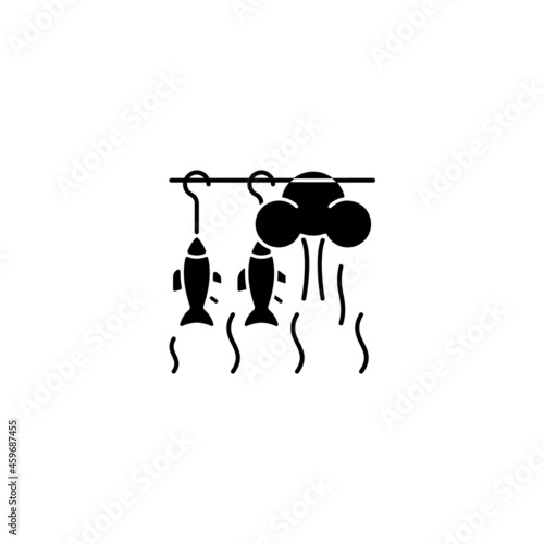 Smoking fish black glyph icon. Commercial seafood smoking. Hot, cold smoked fish. Food preservation. Herring curing. Delicacy product. Silhouette symbol on white space. Vector isolated illustration