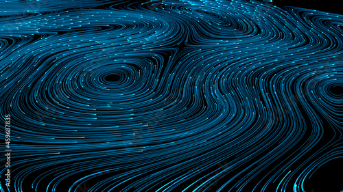 Big data sci-fi abstract background with particles on optical fiber digital network connecting servers. Cyberspace, internet or innovation concept. photo