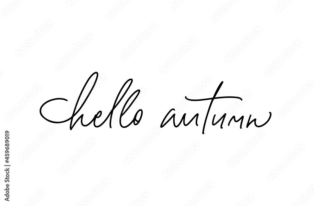 Hello Autumn Modern handwritten calligraphy vector lettering. Black paint isolated on white background. Can be used for photo overlays, posters, greeting cards, textile print, blog, sticker.
