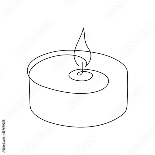 Candle one-line art,stylized continuous contour, burning skied ball.Hand-drawn drawing outline, candlelight fire,flame,holiday romantic decoration.Doodle,sketch,minimalism.Isolated.Vector illustration
