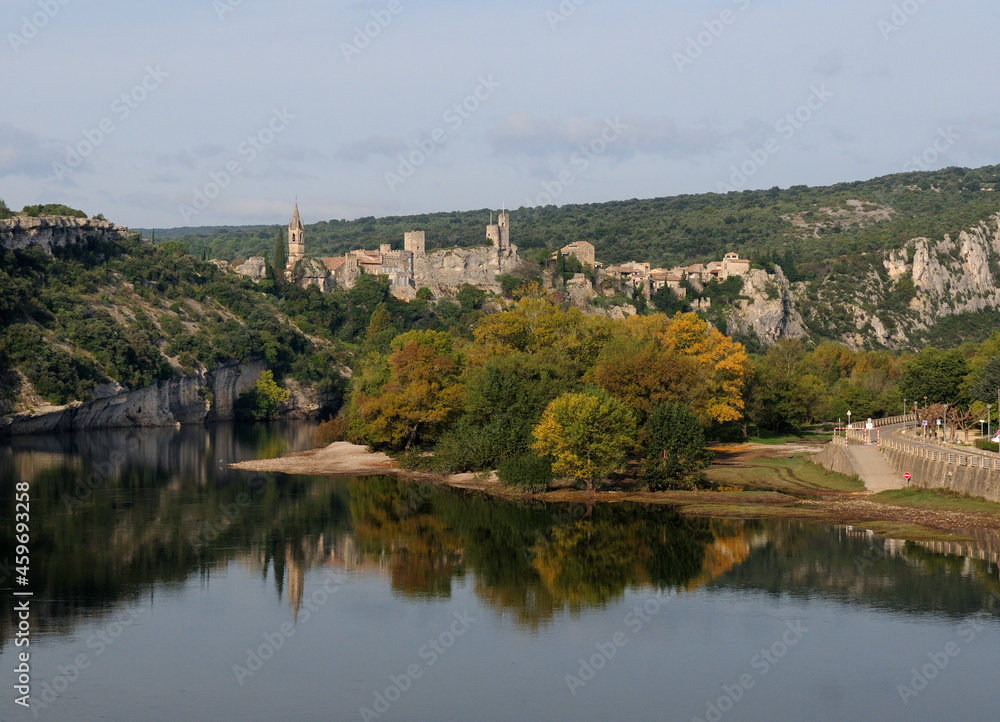 View From The Ancient Suspension Bridge In Saint Martin D'Ardeche To Aigueze France On A Beautiful Autumn Morning With A Clear Sky