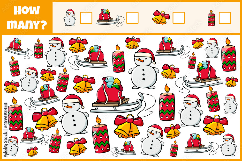 Fototapeta premium Educational mathematical game. Count the objects. Count how many objects. Counting game for children.