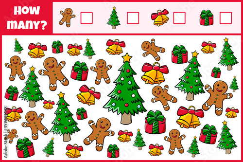 Educational mathematical game. Count the objects. Count how many objects. Counting game for children.