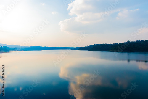A large body of water reflecting the sky.