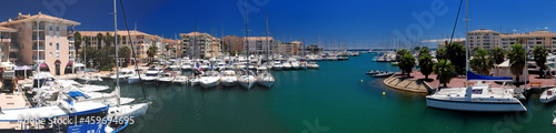 Luxurious Boats In The Yachting Harbour Of Frejus In Provence France On A Beautiful Summer Day With A Clear Blue Sky