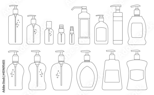 Bottle antiseptic vector outline set icon. Vector illustration sanitizer on white background. Isolated outline set icon bottle antiseptic.