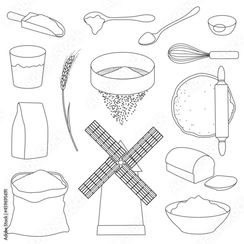Flour vector outline set icon. Vector illustration wheat on white background. Isolated outline set icon flour.