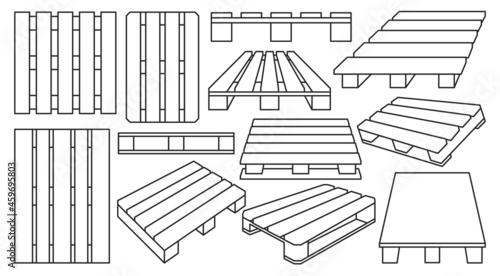 Wooden pallet vector outline set icon. Vector illustration warehouse platform on white background. Isolated outline set icon wooden pallet.