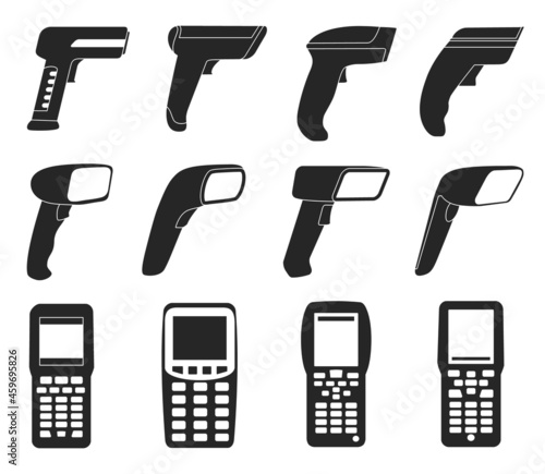 Scanner vector black set icon. Isolated black set icon barcod code. Vector illustration scanner on white background.