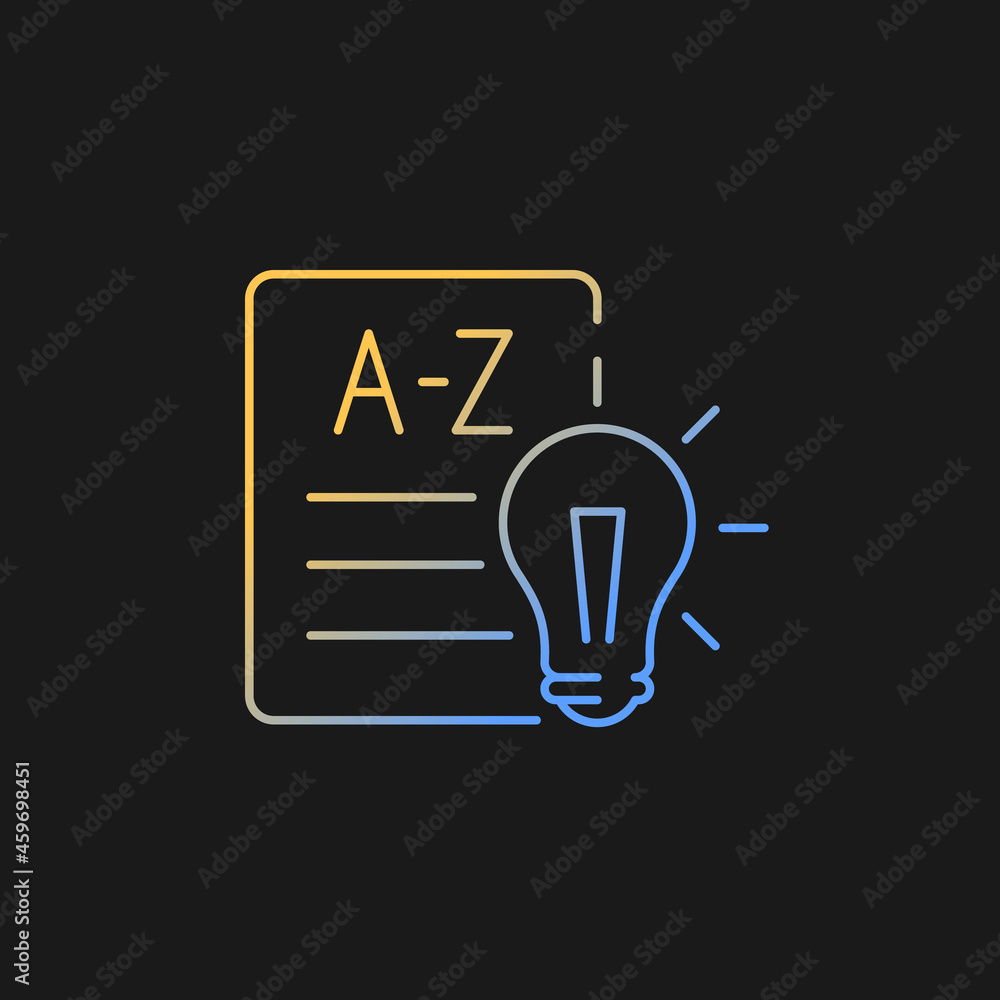 Language Arts gradient vector icon for dark theme. Reading, writing skills development in schools, universities. Thin line color symbol. Modern style pictogram. Vector isolated outline drawing Language Arts gradient vector icon for dark theme. Reading, writing skills development in schools, universities. Thin line color symbol. Modern style pictogram. Vector isolated outline drawing