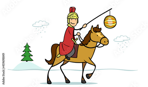 Sankt Martin auf Pferd in Winter Landschaft