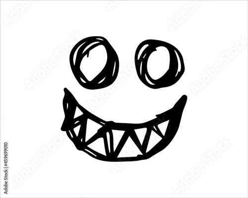 a simple scary sad yet smiling face illustration. a kind of Halloween doodle set in vector graphic for tattoo and element graphic.
