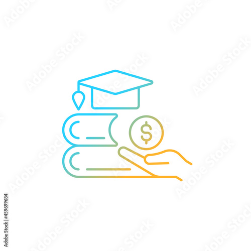 Tuition reimbursement gradient linear vector icon. Compensation for education classes. Covering study expenses. Thin line color symbol. Modern style pictogram. Vector isolated outline drawing