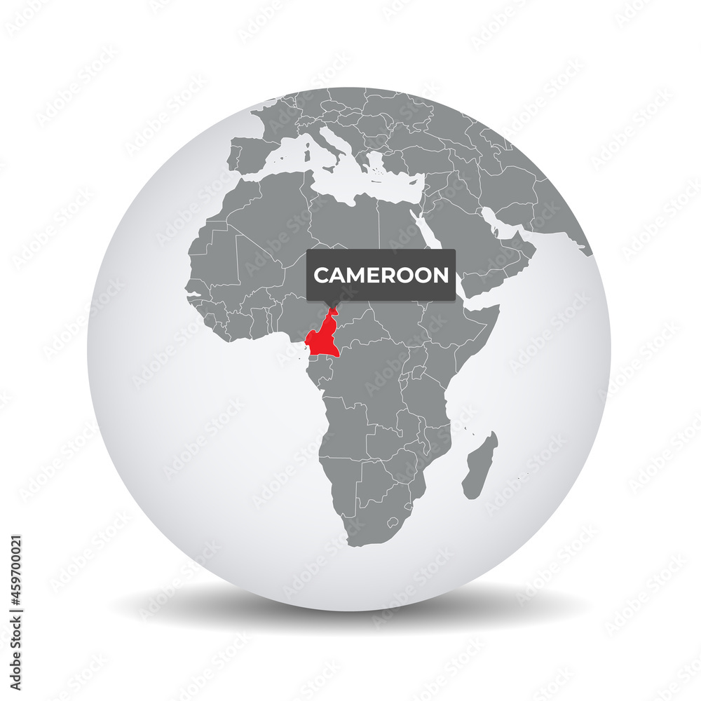 World globe map with the identication of Cameroon. Map of Cameroon 
