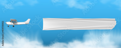 Small Propeller Airplane Towing Clear White Banner