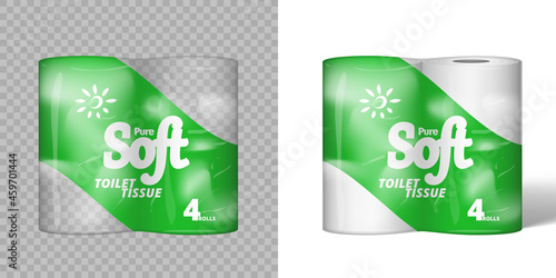 3D Four Rolls Toilet Paper Package Mockup