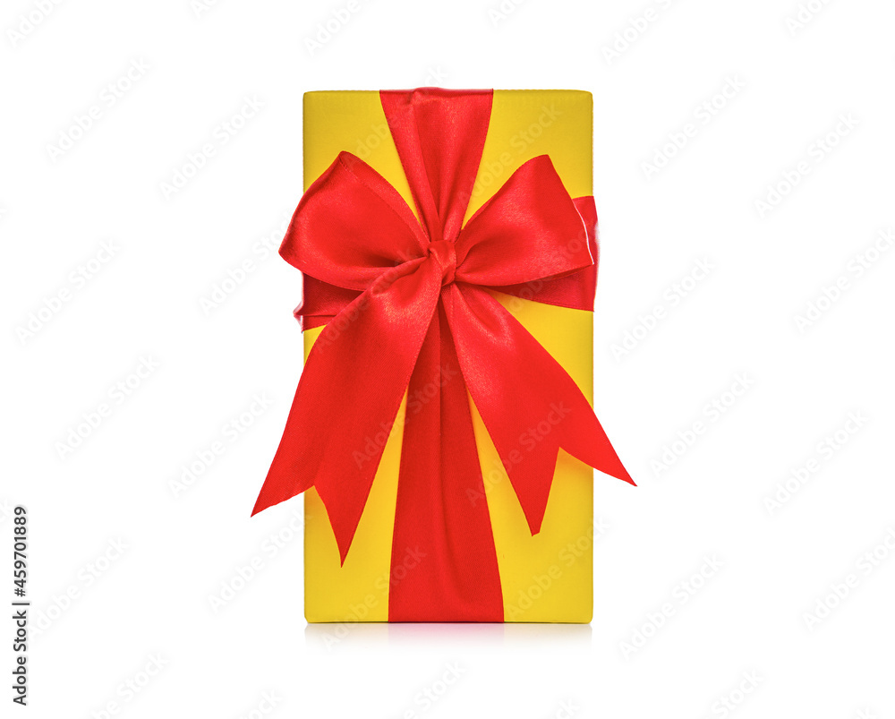 Beautiful gift box with ribbon on a white background.