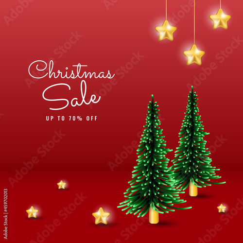christmas sale banner with tree and sparkle star