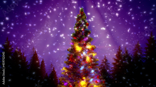 beautified christmas tree and night woods - computer generated nature 3D illustration