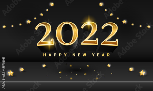 golden black 2022 happy new year stage banner with star element