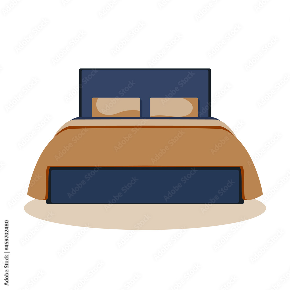Вouble bed with begei sheet, pillows and duvet top view. Vector realistic mockup of blank linen on beds, furniture for sleep isolated on white background Вouble bed with begei sheet, pillows and duvet top view. Vector realistic mockup of blank linen on beds, furniture for sleep isolated on white background
