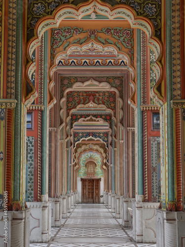 Jaipur, Rajasthaan, India- July 28, 2019: The Patrika Gate Beautiful architecture heritage with beautiful handmade paintings.