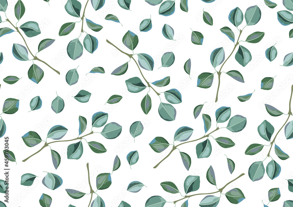 Seamless pattern with poplar branches and green leaves. Spring or summer stylized foliage. Seamless pattern with poplar branches and green leaves. Spring or summer stylized foliage.