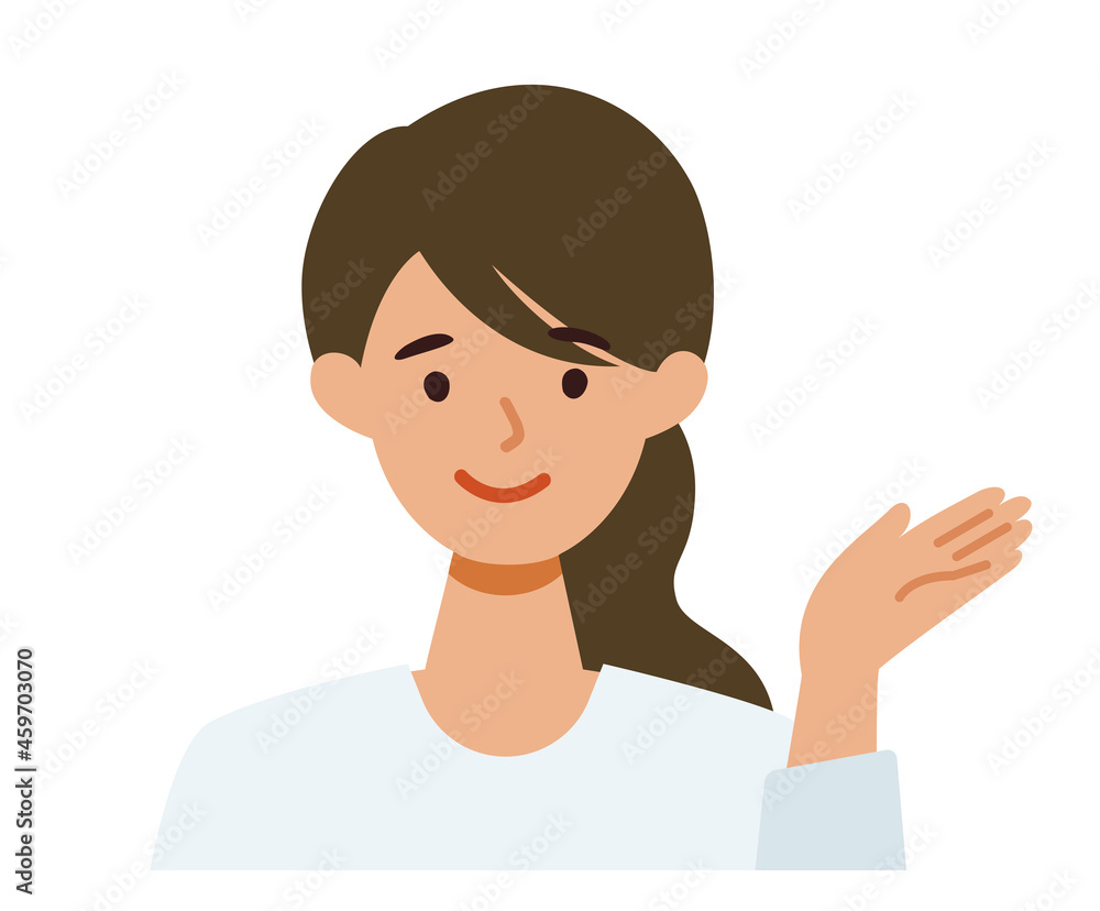 Woman cartoon character. People face profiles avatars and icons. Close up image of pointing Woman. Woman cartoon character. People face profiles avatars and icons. Close up image of pointing Woman.