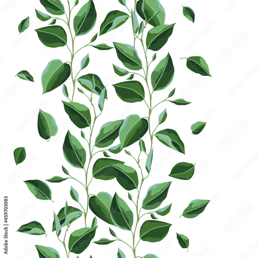 Seamless pattern with branches and green leaves. Spring or summer stylized foliage. Seamless pattern with branches and green leaves. Spring or summer stylized foliage.