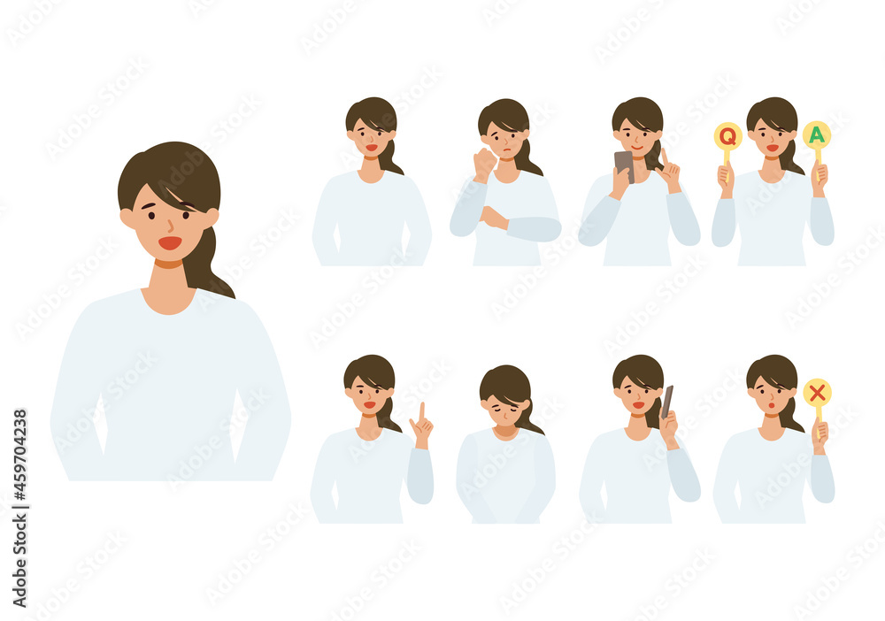 Woman cartoon character head collection set. People face profiles avatars and icons. Close up image of smiling Woman.