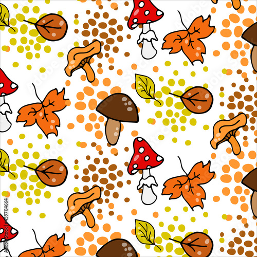 transparent pattern autumn mushrooms fly agaric chanterelles orange leaf yellow pack doodle