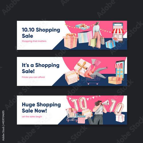 Banner template with shopping sale concept,watercolor style