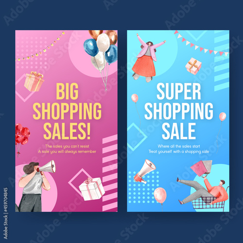 Instagram template with shopping sale concept,watercolor style