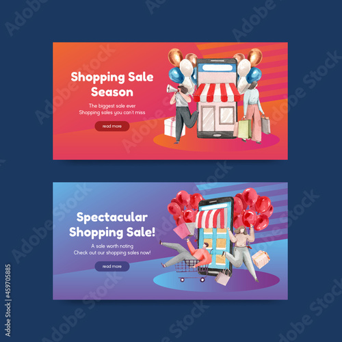 Twitter template with shopping sale concept,watercolor style