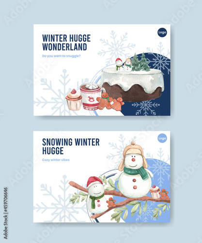 Facebook template with winter hugge concept,watercolor style
