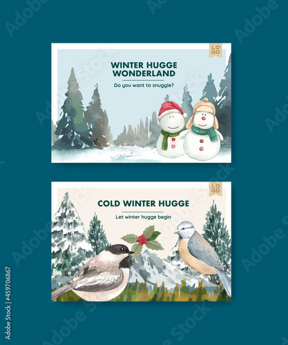 Facebook template with winter hugge concept,watercolor style