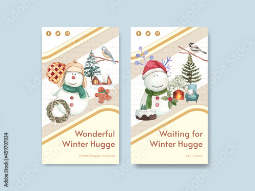 Instagram template with winter hugge concept,watercolor style