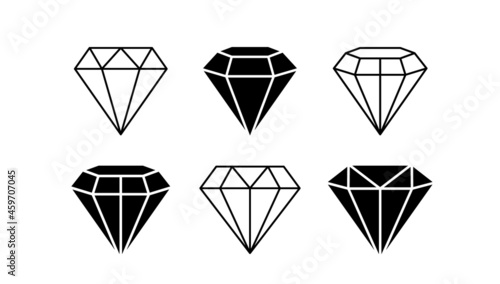 Set different shapes gemstones. Diamond line art design elements. Vector illustration