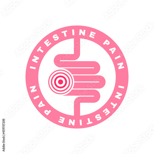 Intestine pain logo design with pain circle. Colitis. Not healthy intestinal, abdominal pain and constipation. Vector illustration