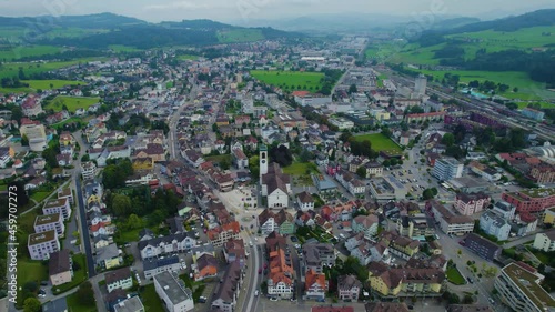 Aerial view around the city gossau in Switzerland on a overcast day in summer. photo