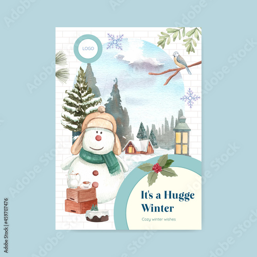 Poster template with winter hugge concept,watercolor style