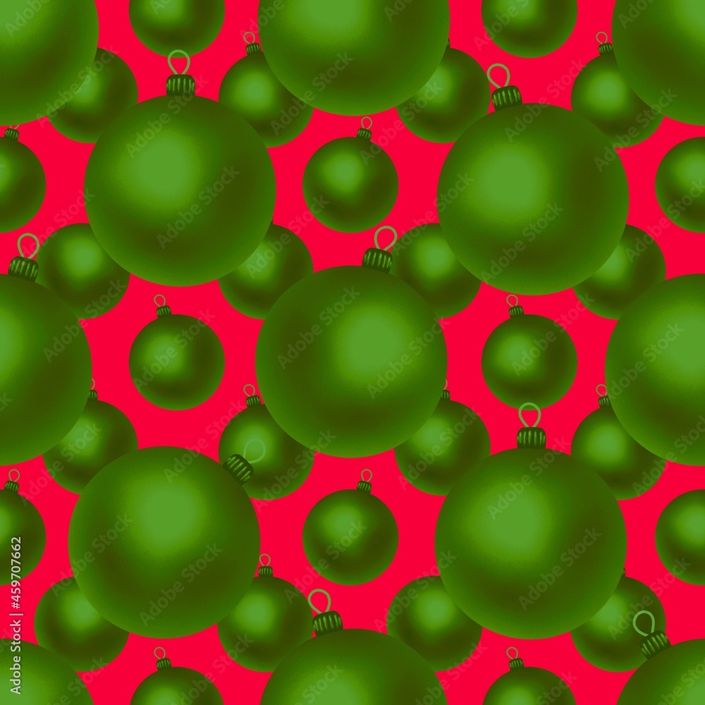 Seamless pattern. Christmas green balls on a red background. Festive endless background. Seamless pattern. Christmas green balls on a red background. Festive endless background.