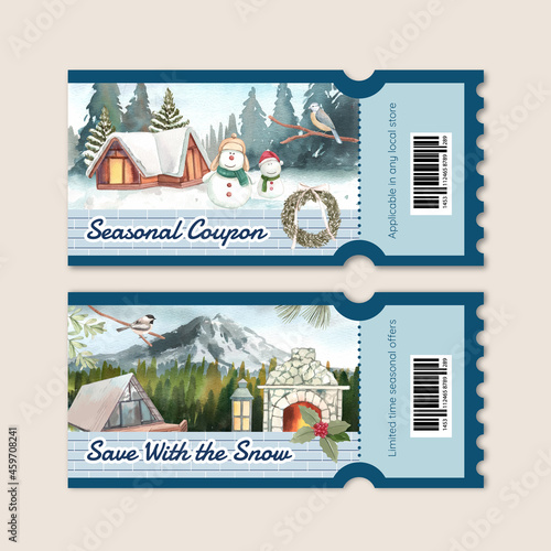 Voucher template with winter hugge concept,watercolor style