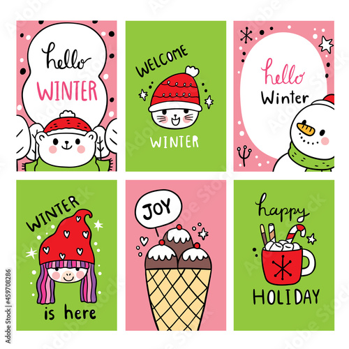 Cartoon cute Christmas and New year greeting vector.