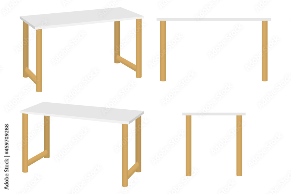 Modern home office table for freelancer made with wooden board with different pose and position Modern home office table for freelancer made with wooden board with different pose and position